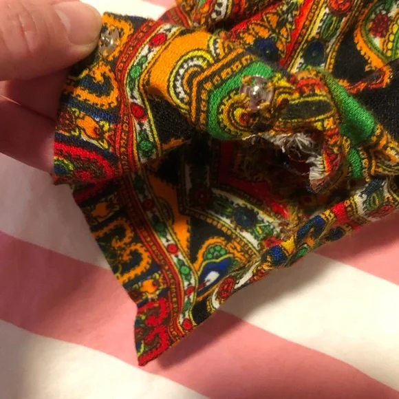 Vintage 60s 70s Psychedelic Paisley Palazzo Jumpsuit Gold Rick Rack Trim S-XS - Picture 12 of 12